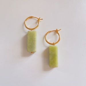 Gold plated brass matcha avocado Olive jade earrings